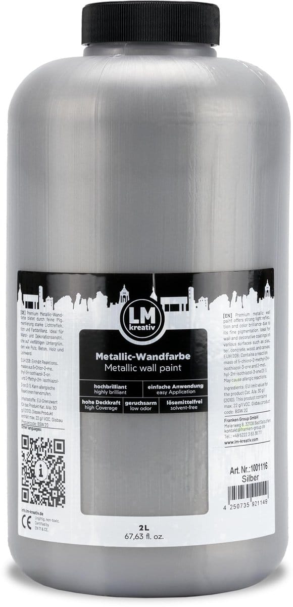 LM-Kreativ Metallic wandverf – Zilver – 2 l – Glans