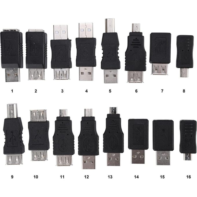 16PCS Adaptateur Convertisseur USB2.0 Multipurpose USB Mâle vers Micro USB Femelle