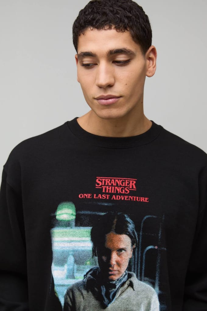 Oversized Stranger Things Licentie Bedrukte Sweatshirt | Black | Size Large
