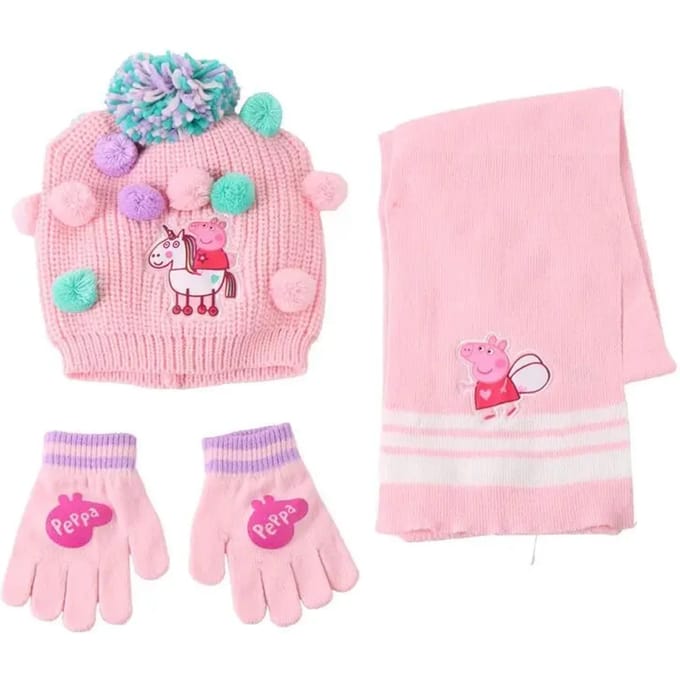 Peppa Pig Winterset Kinderen – Muts, Handschoenen en Sjaal – Roze – Officieel Gelicenseerd