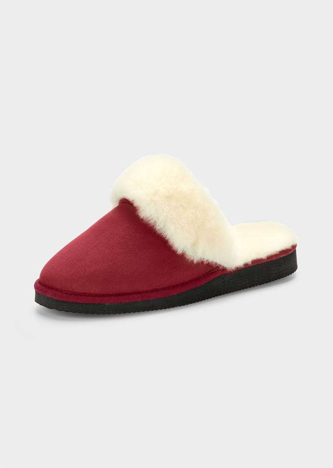 Pantoffels van lamsvacht - rood - Gr. 36 van Goldner Fashion