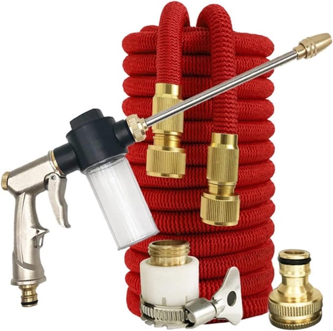 Tuinslang - Waterleiding - Tuin sproeien - Dubbele metalen connector - 50FT-15M - Rood