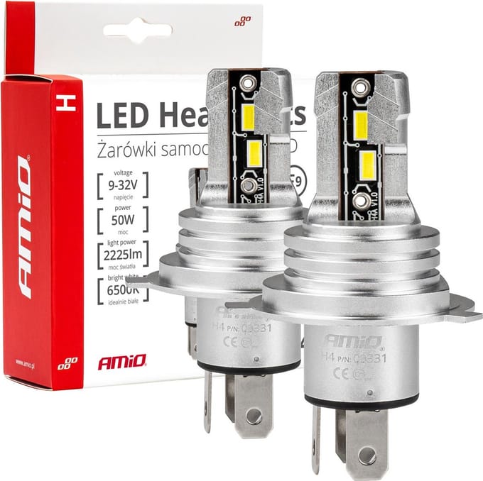 AMiO Dimlicht LED H4/H19 Mini 6500k Wit (set) 12v/24v [Witte koplampen - Witte Dimlichten]
