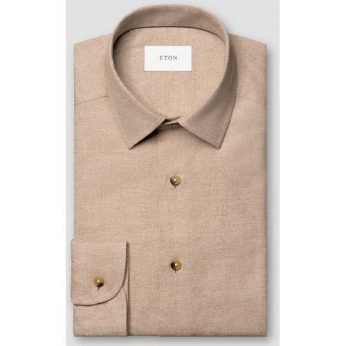Eton Overhemd Solid Color Double-Twisted Yarn Cotton Flanel Beige / male