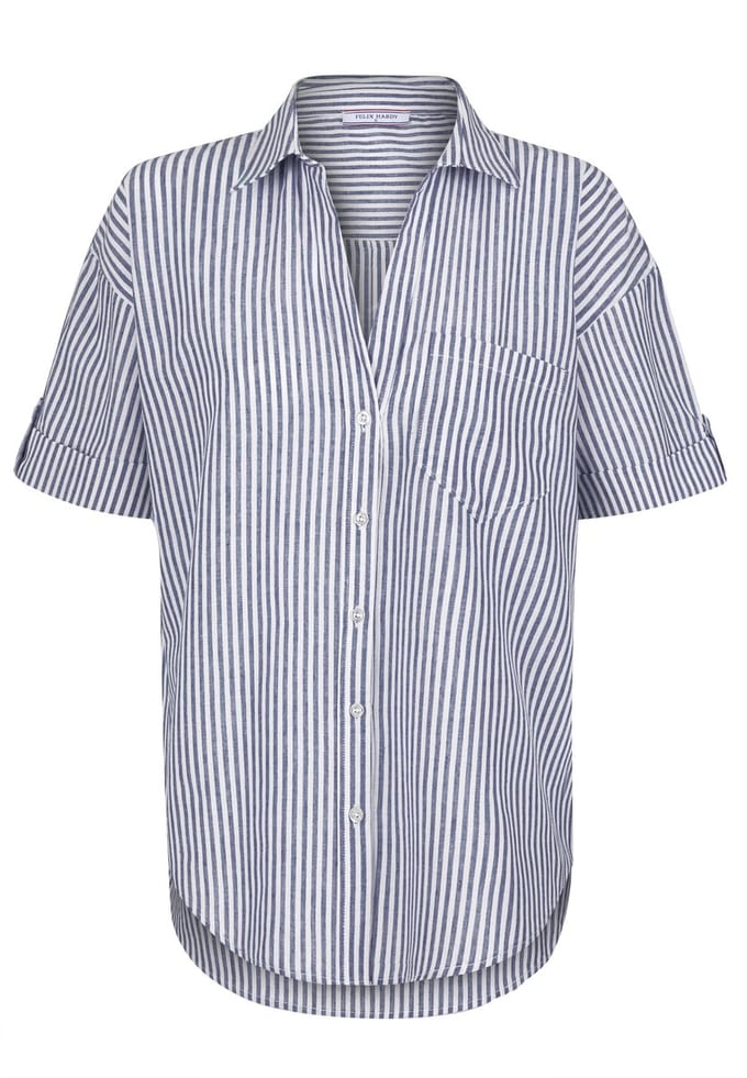Felix Hardy Overhemd - Blouse - Poplin Katoen Linnen - Korte Mouw Dames Navy - S