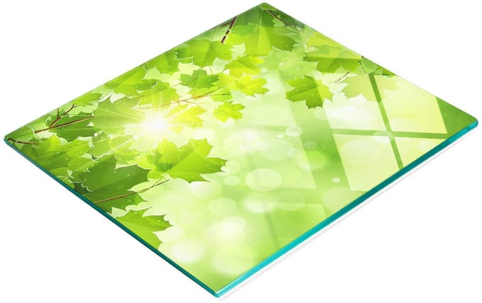 Glazen serveerplank met kastanjebladerenmotief, 60x52 cm