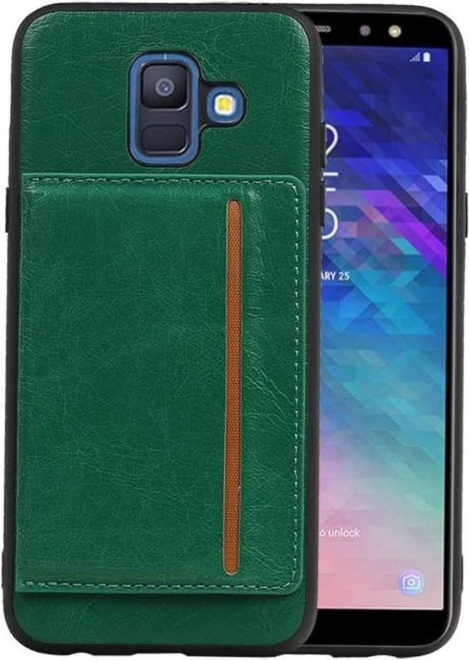Staand Back Cover 1 Pasjes voor Galaxy A6 2018 Groen