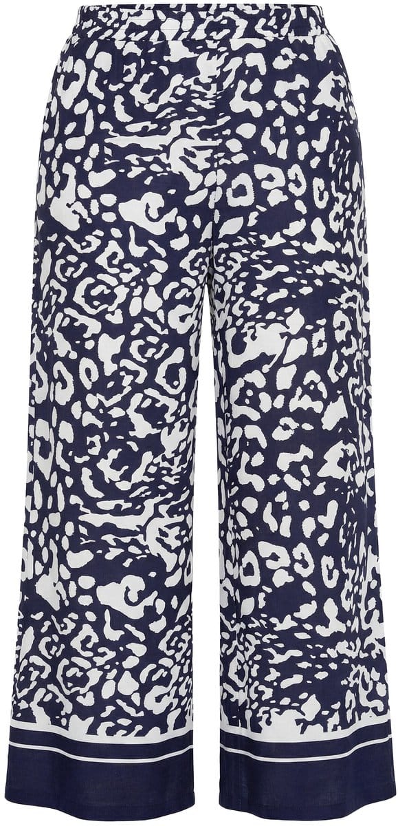 Ulla Popken - Dames - Instapbroek dierenprint wijde pijp elastische tailleband - Marine - Maat 62+