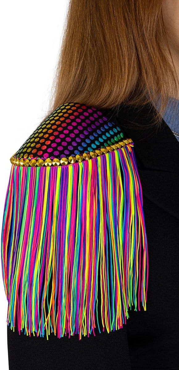 Epauletten shiny stippen neon franjes