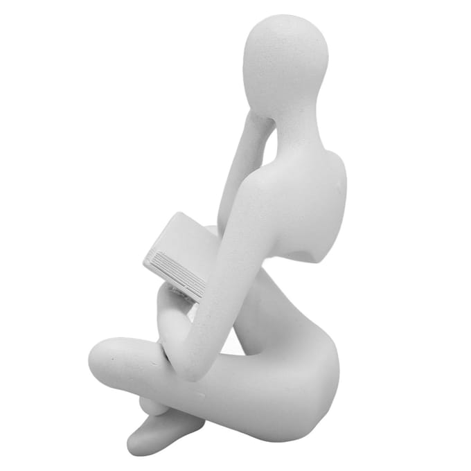 Denker Lezend Beeldje Hars Zittend Figuur Abstract Kunstornament voor Woonkamer Kast wit
