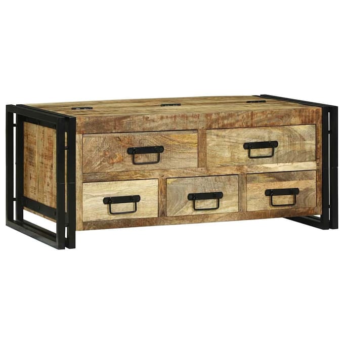 vidaXL - Salontafel - met - lade - Bruin - 90 - x - 50 - x - 38 - cm - Massief - Mango - Hout
