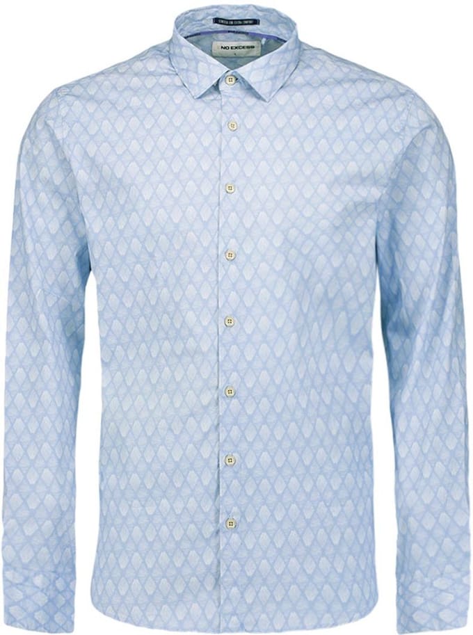 No Excess Overhemd Print Lichtblauw - Maat M - Heren - Overhemden Casual