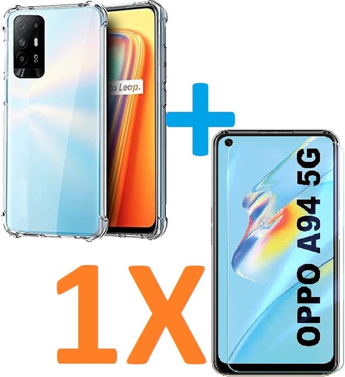Anti-Shock transparant hoesje silicone met 1 Pack Tempered glas Screen Protector Geschikt voor: Oppo A94 5g