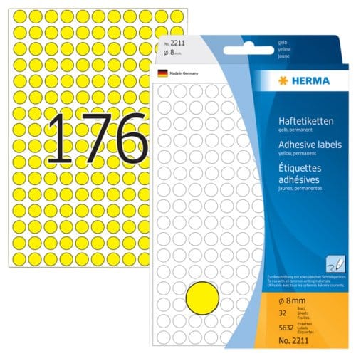 Herma 2211 Universele Etiketten Ø 8mm Geel - 5632 st.