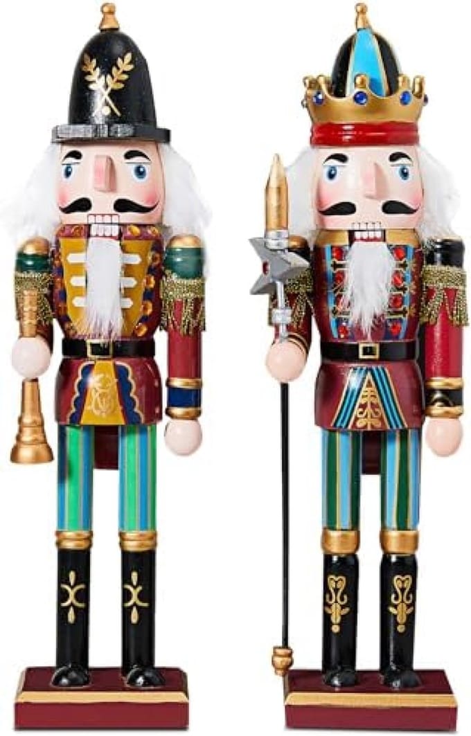 Kerst Notenkraker Soldaat 30 cm Houten Notenkraker Kerstversiering - 2 Pack