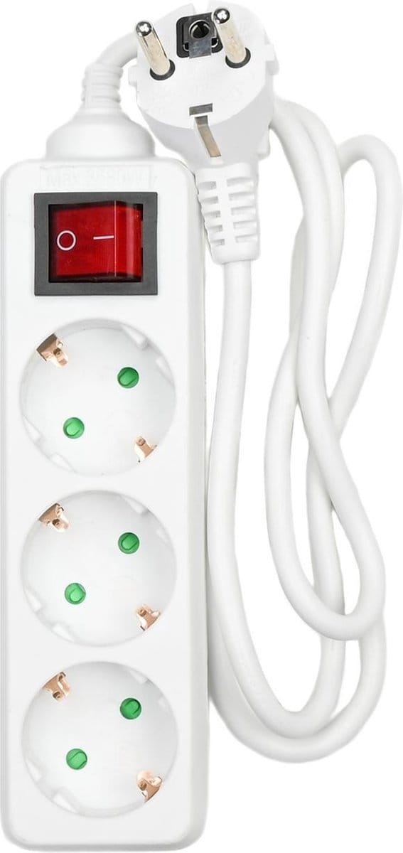 Benson 3-voudige stekkerdoos - randaarde - schakelaar - 1 meter - wit