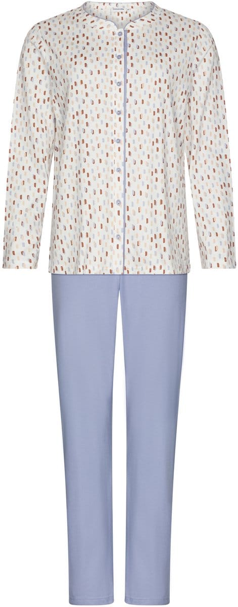 Pastunette - Tender - Pyjama - Katoen - Doorknoop - Wit/Blauw - Maat 38