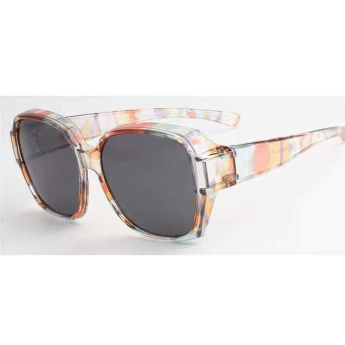 Overzet zonnebril dames - Overzetzonnebrillen - Polarized - UV400 - Pastel Blauw Multicolor - Groot montuur