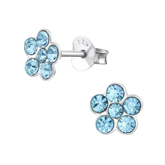Oorbellen meisje bloem - zilver - blauw - glinster
