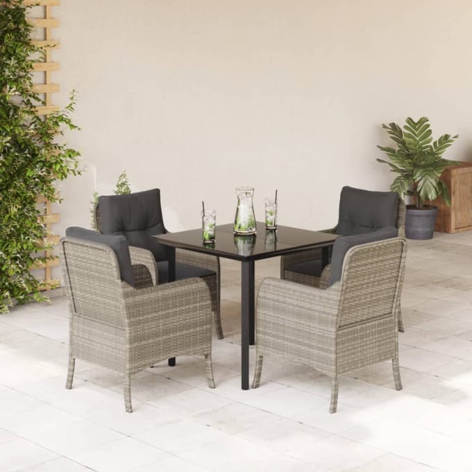 vidaXL - 5-delige - Tuinset - met - kussens - poly - rattan - lichtgrijs