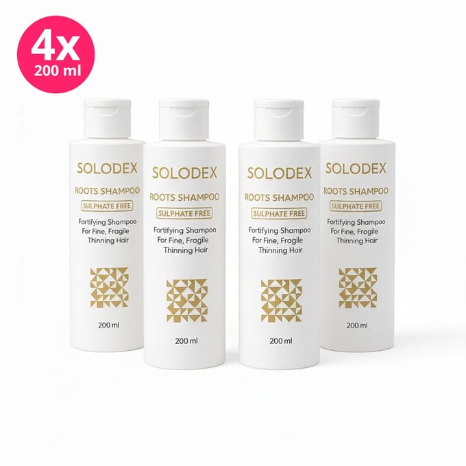 Solodex Roots Shampoo Combideal 4x 200 ml – Sulfaatvrije Shampoo tegen Haaruitval en voor Haargroei