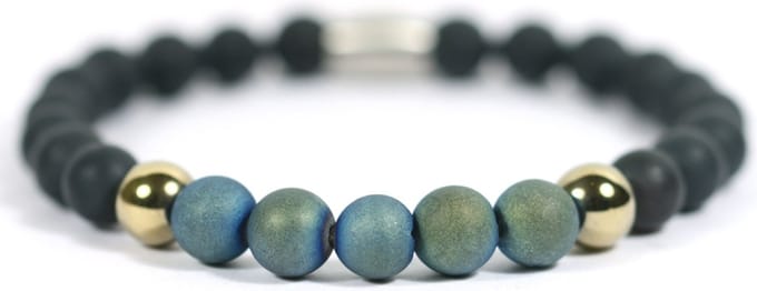 Heren armband matte onyx - groen agaat - IbizaMen -19cm