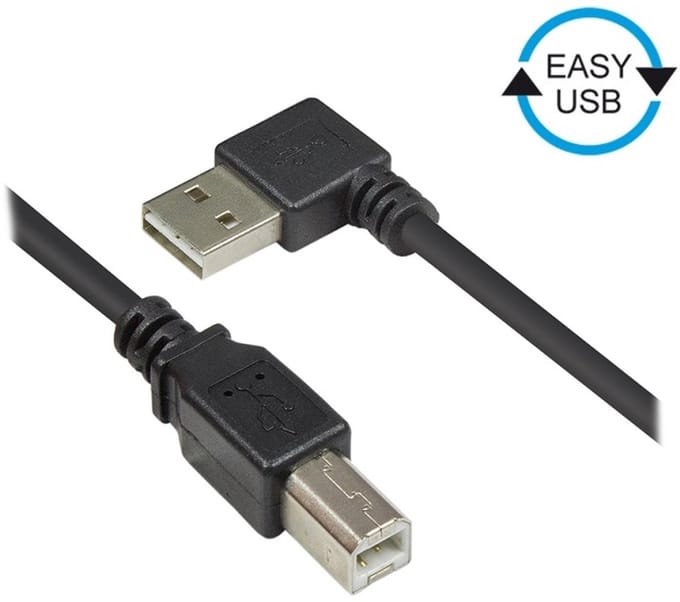 Easy-USB haaks naar USB-B kabel - USB2.0 - tot 0,5A / zwart - 0,50 meter
