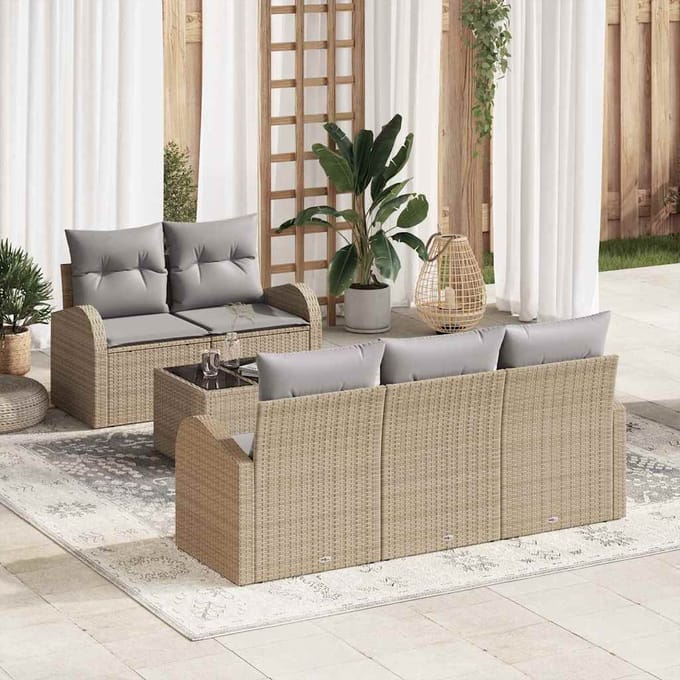 vidaXL - Tuinbank - Set - 6 - st - Beige - poly - rattan