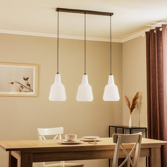 Lindby - hanglamp - 3lichts - Glas, metaal - H: 35 cm - E27 - opaal