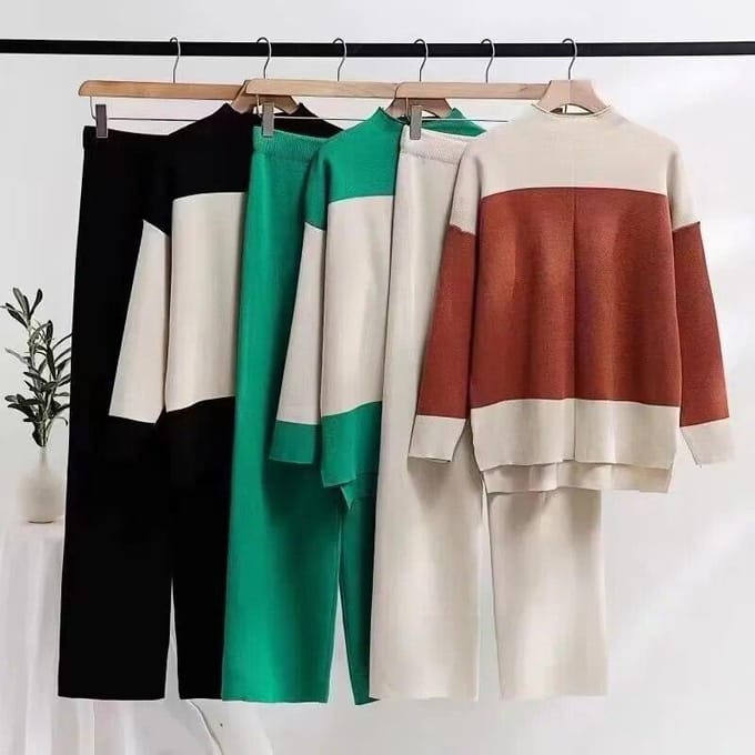 Dames Trui Pakken Truien Broekset Casual OL Kleur Contrast Gestreept Herfst Winter Gebreide Losse Elegantie Tops Elastisch L zwart