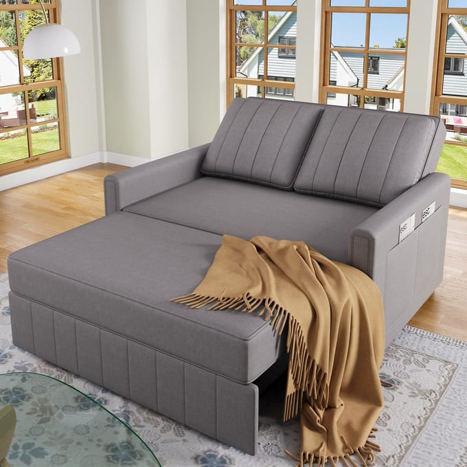 2-Zits Sofa Bed - Multifunctionele Slaapbank Grijs - Opvouwbaar Fauteuilbed