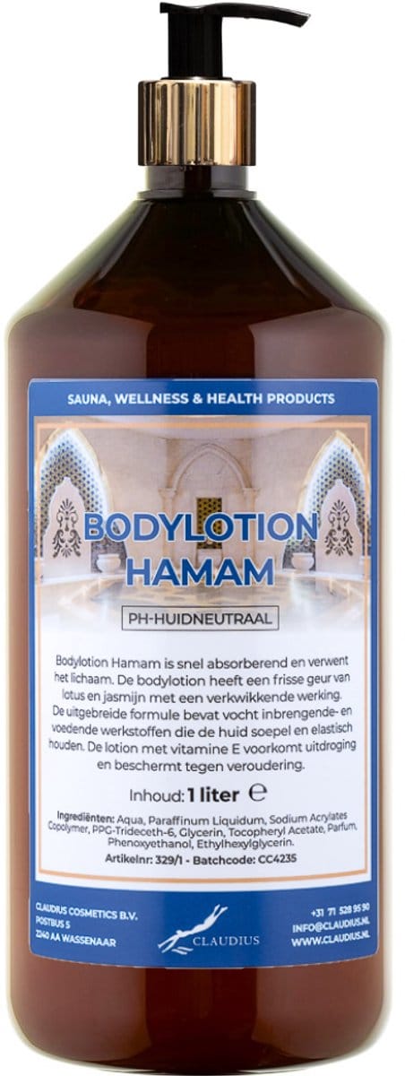 Bodylotion Hamam 1 liter met gouden pomp