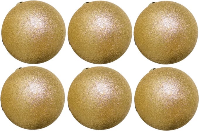 Gerimport Kerstballen - 6x stuks - goud - glitter - 8 cm - kunststof - kerstversiering