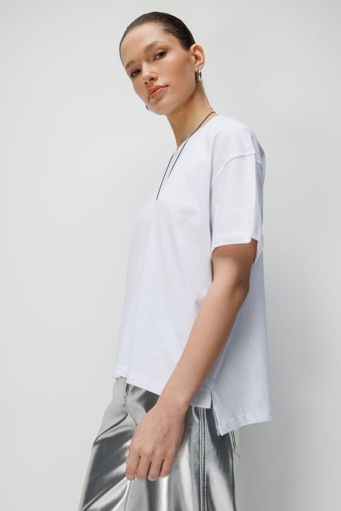 Oversized Crew Neck Effen T-shirt met Split