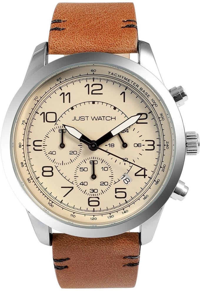 JUST WATCH Herenhorloge echt leer Atticus, Mineralglas