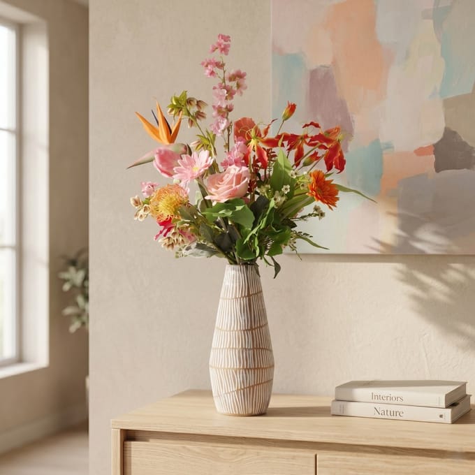 Handgebonden Kunstboeket Fleur Paris - Oranje/Roze