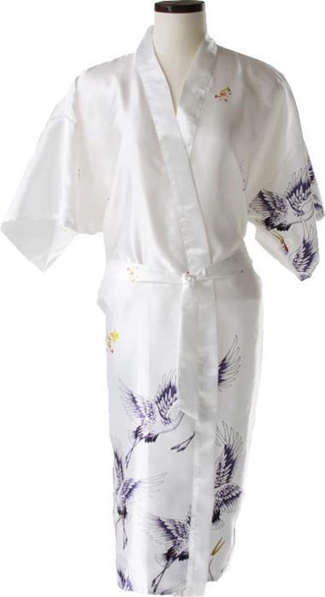 TA-HWA - Dames Kimono - met Kraanvogels - Wit - Maat S