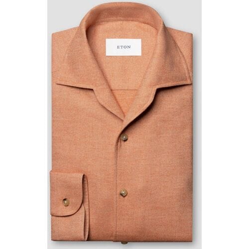 Eton Overhemd Solid Color Double-Twisted Yarn Soft Brushed Cotton Flanel Oranje / male