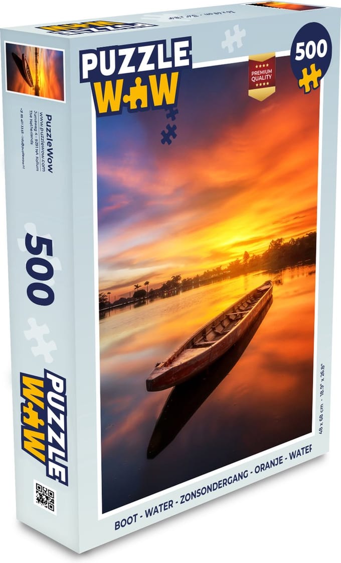 Puzzel Boot - Water - Zonsondergang - Oranje - Water - Legpuzzel - Puzzel 500 stukjes