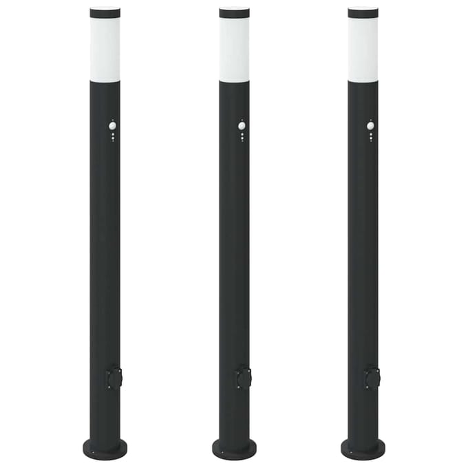 vidaXL Bolderverlichting met sensor en stopcontact 3 stuks 110 cm roestvrij staal IP44