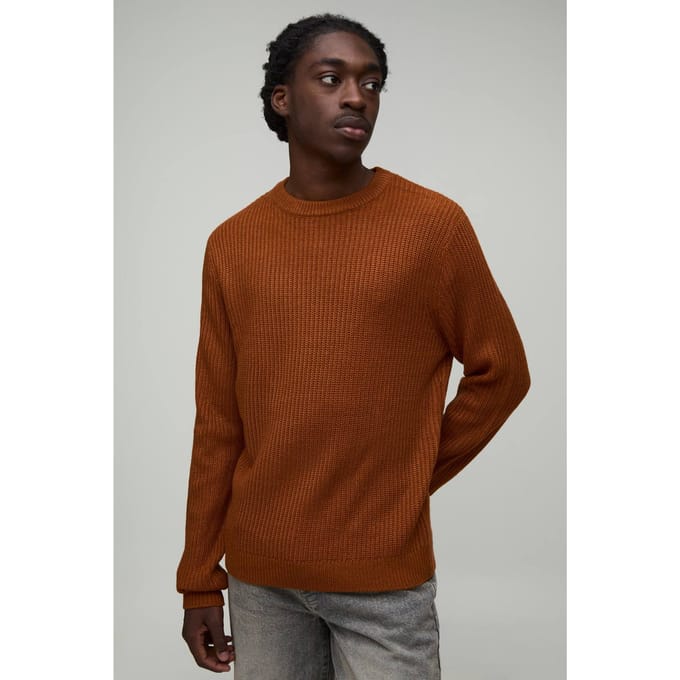Regular Fit Geribbelde Gebreide Trui | Burnt Orange | Size XS