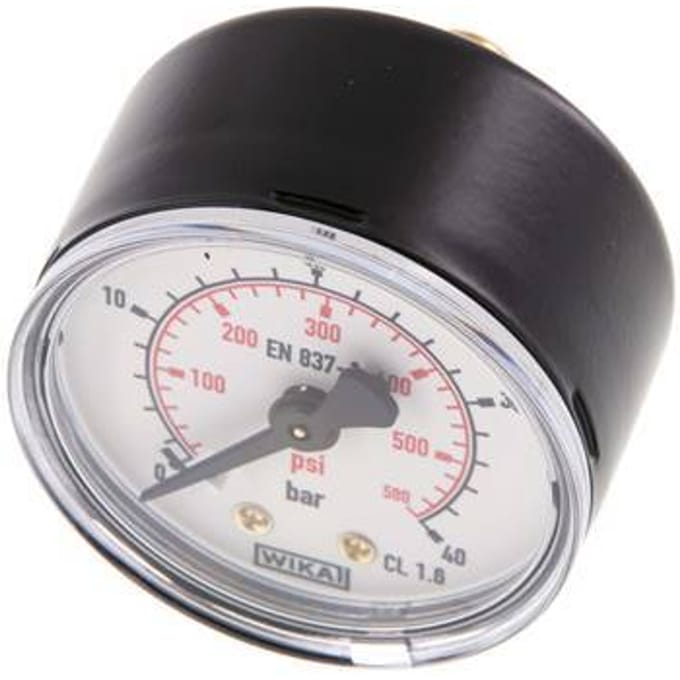 0..40 Bar Manometer Achteraansluiting Staal/Messing 50 mm Klasse 1.6