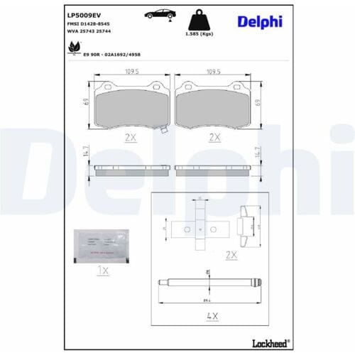Remblokset, schijfrem DELPHI LP5009EV