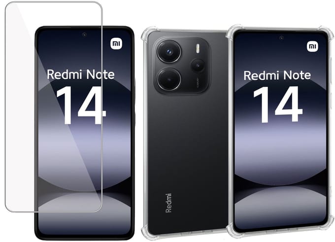 ChiGuard Hoesje & Screenprotector geschikt voor Xiaomi Redmi Note 14 – Gehard Glas Cover + Shock Proof Case - Transparant