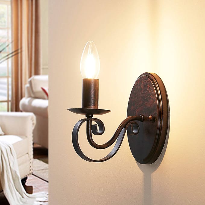 Lucande - wandlamp - 1licht - Metaal - H: 17.8 cm - E14 - roestbruin