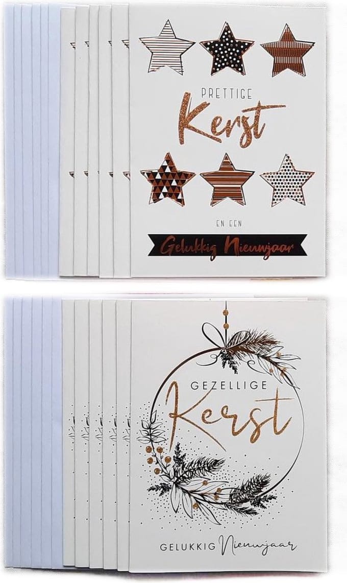 Kerstkaarten – 12 Stuks – Prettige Kerst - 11 x 15 cm – K-169