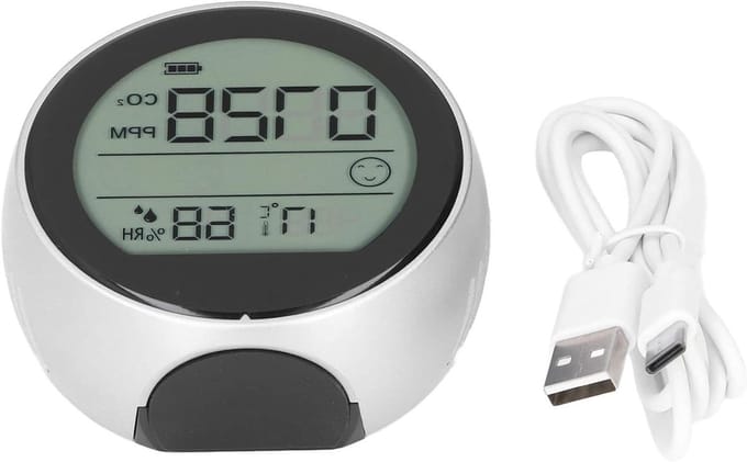 CO2 Monitor - Luchtkwaliteit Meter - Binnenklimaat Meten - NDIR Sensor - 400-5000ppm - Zilver