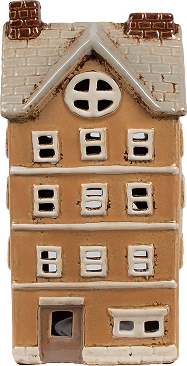 Clayre & Eef Waxinelichthouder Huis 11x9x22 cm Oranje Keramiek