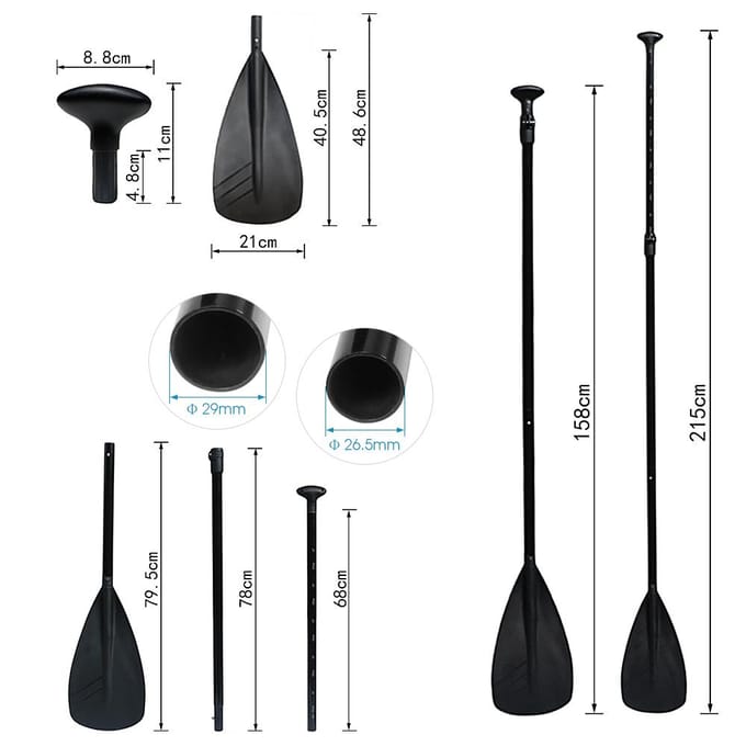 Verstelbare surfplank peddel Aluminium Magnesiumlegering Lichtgewicht SUP peddel Afneembare peddel zwart