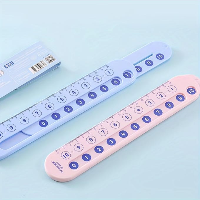 Règle Arithmétique Interactive pour Bureau et École, Lot de 1, Calculatrice et Outil de Mesure à Double Usage avec Conception à Boutons Poussoirs bleu